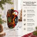 Red Headed Woodpecker Perched On Bark Glass Christmas Ornament