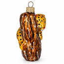 Spotted Leopard Cub Climbing Tree Glass Christmas Ornament