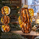 Spotted Leopard Cub Climbing Tree Glass Christmas Ornament