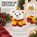 Polar Bear Cub Waving Glass Christmas Ornament