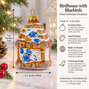 Birdhouse with Bluebirds Glass Christmas Ornament
