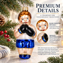 Boxer in Blue Costume Glass Christmas Ornament