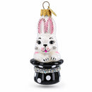 Rabbit In Magician Hat Glass Christmas Ornament
