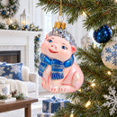 Piglet with Blue Scarf Glass Christmas Ornament
