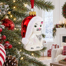 White Cat In Santa Hat Glass Christmas Ornament