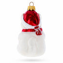 White Cat with Red Scarf Glass Christmas Ornament