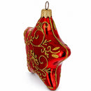 Glossy Red Star with Gold Pattern Glass Christmas Ornament