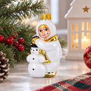 Toddler Hugging Snowman Glass Christmas Ornament