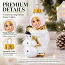 Toddler Hugging Snowman Glass Christmas Ornament