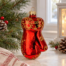 Glossy Red Mitten Glass Christmas Ornament