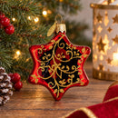 Glossy Red Hexagon with Golden Pattern Glass Christmas Ornament