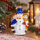 Kids Making Snowman Glass Christmas Ornament