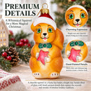 Santa Hat Squirrel Holding Star Glass Christmas Ornament
