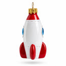 Retro Space Rocket Glass Christmas Ornament