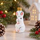 Tall Ear White Bunny Glass Christmas Ornament
