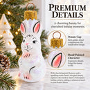 Tall Ear White Bunny Glass Christmas Ornament