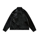 Men's Split Splicing Solid Color Loose Standing Collar Leather Jacket