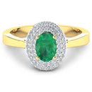 0.88 Carat Genuine Zambian Emerald and White Diamond 14K Yellow Gold Ring