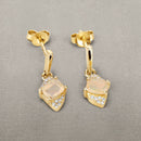 0.57 Carat Genuine Ethiopian Opal and White Diamond 14K Yellow Gold Earrings