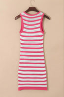 Stripe Hollowed Knit Sleeveless Sweater Dress