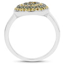 0.39 Carat Genuine Green Diamond and Yellow Diamond .925 Sterling Silver Ring