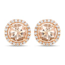 0.93 Carat Genuine Morganite and White Diamond 14K Rose Gold Earrings