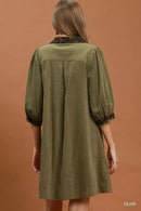 Umgee V-Neck Shift Dress with Contrast Trim