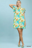 Umgee Ruffled Botanical Print Mini Dress