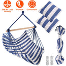 Hammock Hanging Chair Canvas Porch Patio Swing Seat Portable Camping Rope Seat Wooden Stick Hammock Chair with 2 Pillows 265LBS Load-bearing