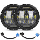 2Pcs 7In 75W Round LED Headlight 3500LM Halo Car Headlamp with DRL High Low Beam for Jeep Wrangler TJ JK CJ with H4 to H13 Adapters Plug and Play