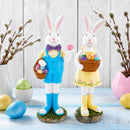 Set of 2 Resin Spring Bunnies With Eggs Figurine Centerpiece Display 12 Inches Tall