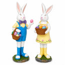 Set of 2 Resin Spring Bunnies With Eggs Figurine Centerpiece Display 12 Inches Tall