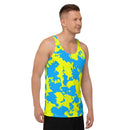 Yellow and Blue Paint Splatter Unisex Tank Top