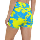 Yellow and Blue Paint Splatter Rave Ready Yoga Shorts w/ Inside Pocket