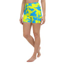Yellow and Blue Paint Splatter Rave Ready Yoga Shorts w/ Inside Pocket