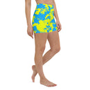 Yellow and Blue Paint Splatter Rave Ready Yoga Shorts w/ Inside Pocket