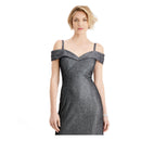 R M Richards Womens Gray Glitter Off Shoulder Fit Flare Formal Dress/Size 14