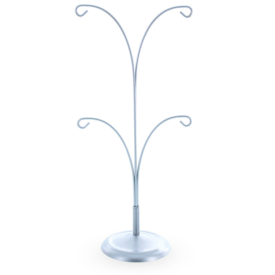 4-Arm Tree Branch Silver Metal Ornament Display Stand 12 Inches (Poland)