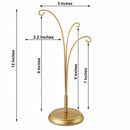 3-Arm Botanical Style Gold Metal Ornament Display Stand 12 Inches