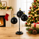 3-Arm Botanical Style Black Painted Metal Ornament Display Stand 12 Inches