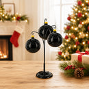 3-Arm Botanical Style Black Painted Metal Ornament Display Stand 12 Inches