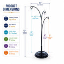 3-Arm Botanical Style Black Painted Metal Ornament Display Stand 12 Inches