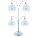 4-Arm Tree Branch Silver Metal Ornament Display Stand 12 Inches