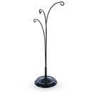 3-Arm Botanical Style Black Painted Metal Ornament Display Stand 12 Inches