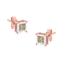 14K Rose Gold Plated Two-Tone .925 Sterling Silver 1/2 Cttw Princess-Cut Square Diamond Solitaire Miracle-Plate Stud Earrings (K-L Color, I2-I3 Clarity)