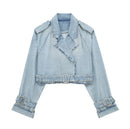 Denim Wind-breaker Slim-fitting Blouse French Style With Belt Coat