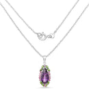 6.22 Carat Genuine Amethyst, Chrome Diopside and Rhodolite .925 Sterling Silver Pendant