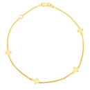 14k Yellow Gold Polished Station Cross Anklet (1.00 mm)