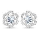0.60 Carat Genuine Aquamarine and White Diamond 14K White Gold Earrings