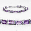 21.84 Carat Genuine Amethyst and Rhodolite Granet .925 Sterling Silver Bracelet
